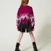 Pulls Et Cardigans*TWINSET Milano Pull En Laine Mélangée Avec Franges Bicolore Magenta Purple/Blanc Cassé