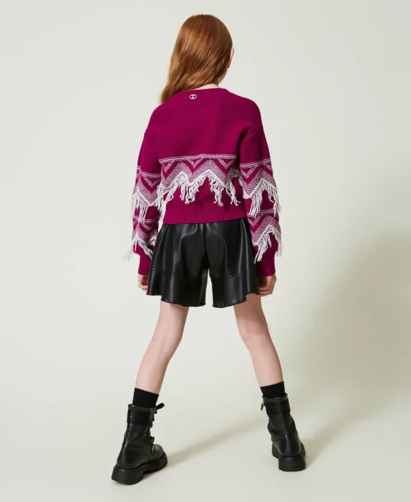 Pulls Et Cardigans*TWINSET Milano Pull En Laine Mélangée Avec Franges Bicolore Magenta Purple/Blanc Cassé