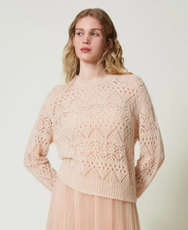 Pulls Et Cardigans*TWINSET Milano Pull En Mohair Mélangé Avec Différents Points Rose « Peach Pink »