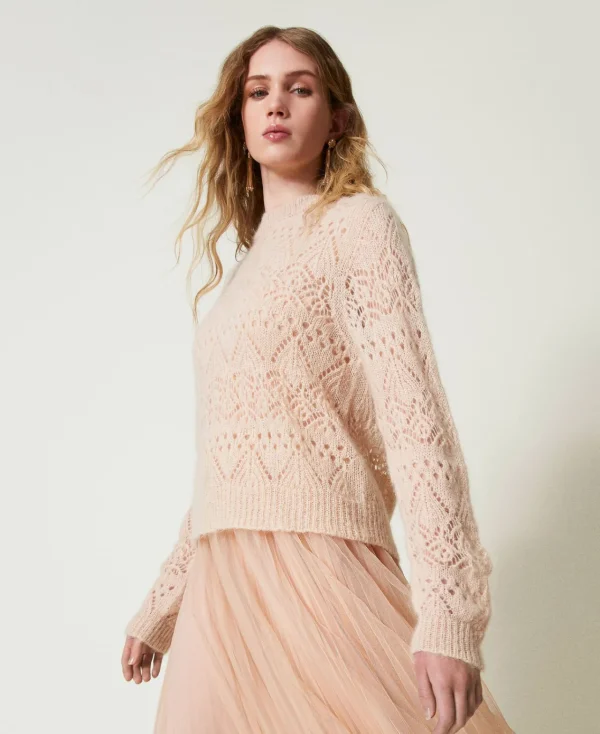 Pulls Et Cardigans*TWINSET Milano Pull En Mohair Mélangé Avec Différents Points Rose « Peach Pink »