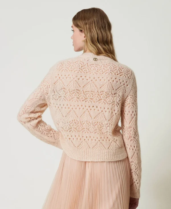 Pulls Et Cardigans*TWINSET Milano Pull En Mohair Mélangé Avec Différents Points Rose « Peach Pink »