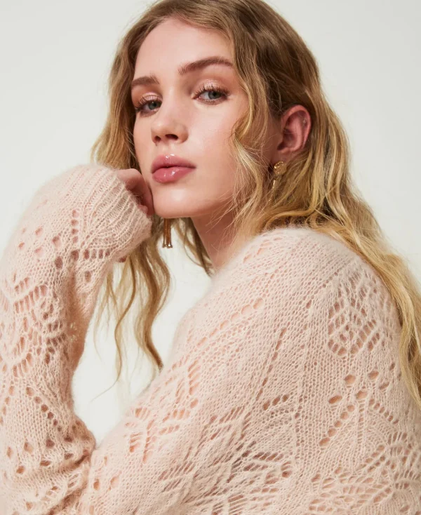 Pulls Et Cardigans*TWINSET Milano Pull En Mohair Mélangé Avec Différents Points Rose « Peach Pink »