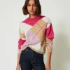 pull_jacquard_argyle_en_l_2.webp Pulls Et Cardigans*TWINSET Milano Pull Jacquard Argyle En Laine Mélangée Jacquard Argyle Rose