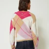 pull_jacquard_argyle_en_l_4.webp Pulls Et Cardigans*TWINSET Milano Pull Jacquard Argyle En Laine Mélangée Jacquard Argyle Rose
