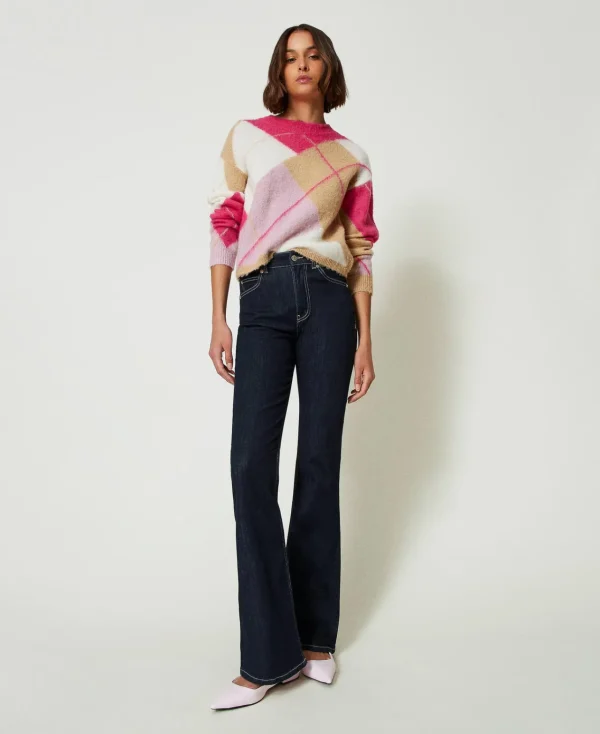 pull_jacquard_argyle_en_l_5.webp Pulls Et Cardigans*TWINSET Milano Pull Jacquard Argyle En Laine Mélangée Jacquard Argyle Rose