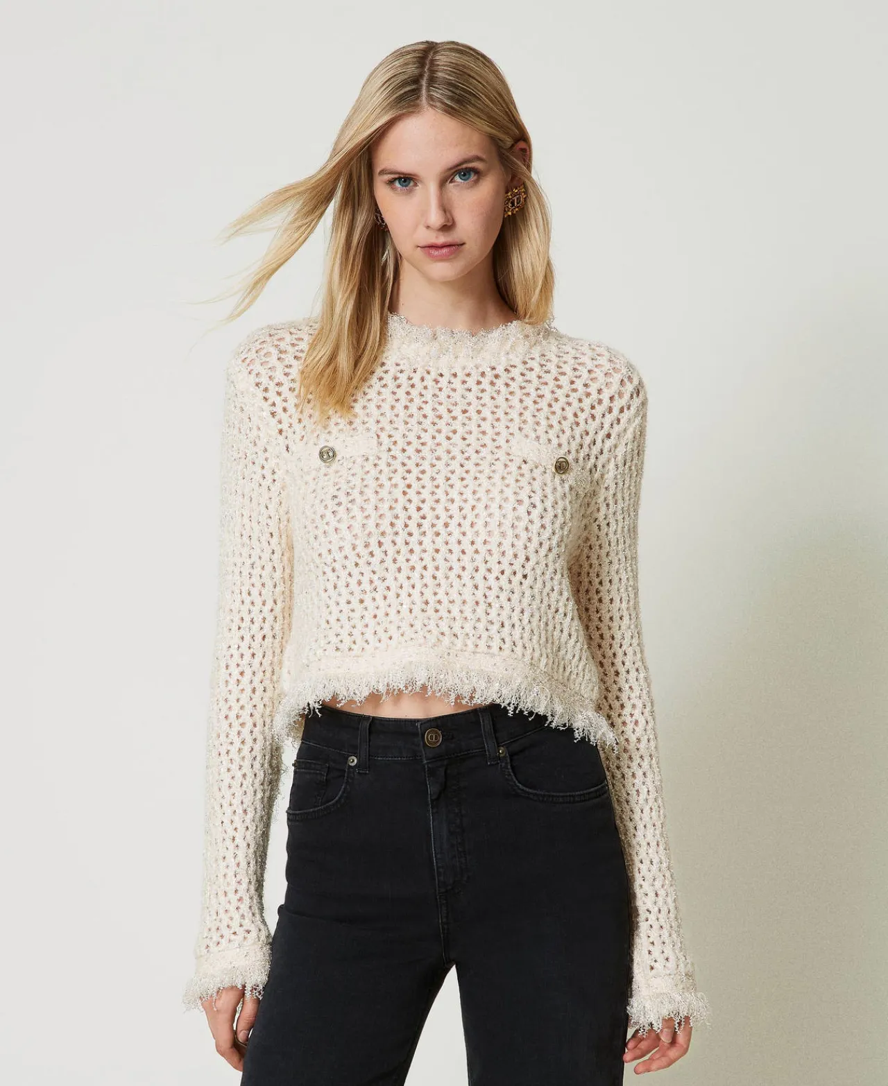 Pulls Et Cardigans*TWINSET Milano Pull Jacquard Point Filet Blanc « Old White »