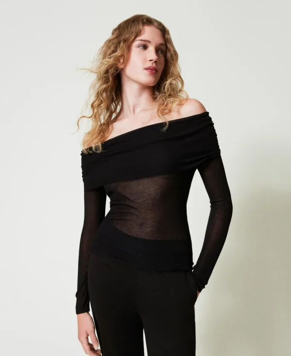 Pulls Et Cardigans*TWINSET Milano Pull épaules Dénudées En Viscose Noir