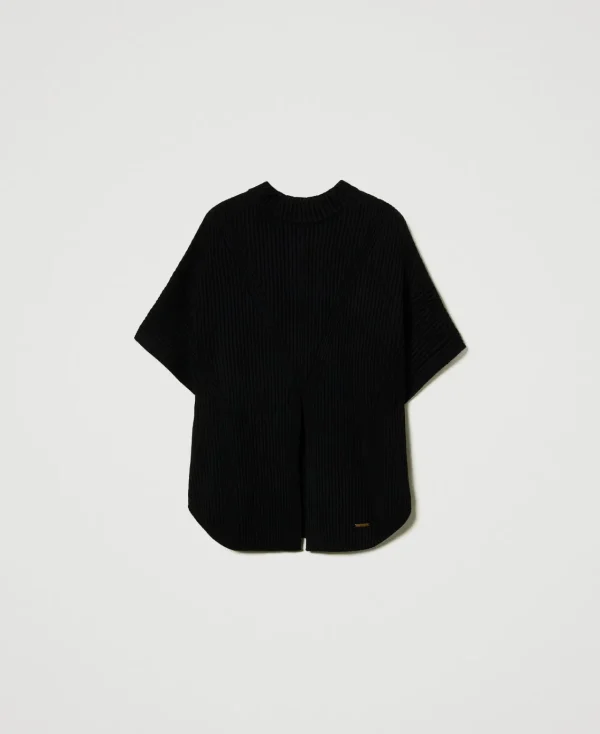 Ponchos*TWINSET Milano Pull Poncho Côtelé Noir
