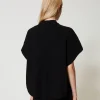 Ponchos*TWINSET Milano Pull Poncho Côtelé Noir