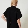 Ponchos*TWINSET Milano Pull Poncho Côtelé Noir