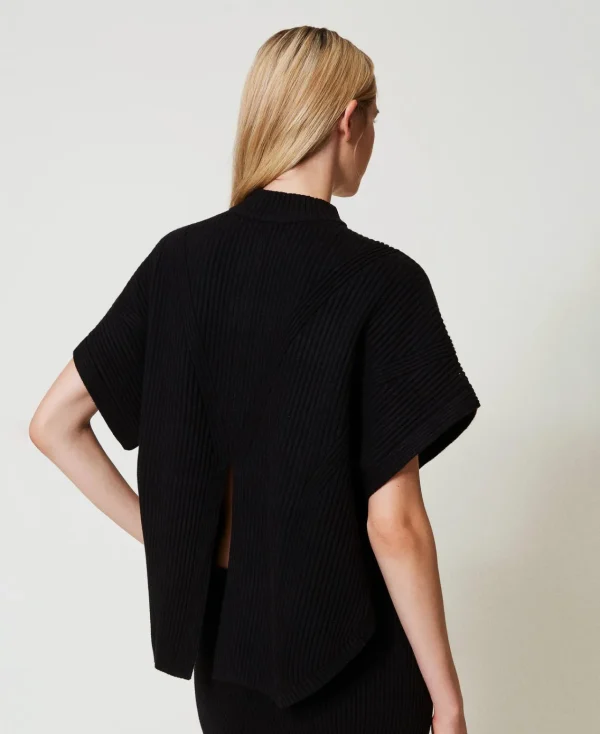 Ponchos*TWINSET Milano Pull Poncho Côtelé Noir