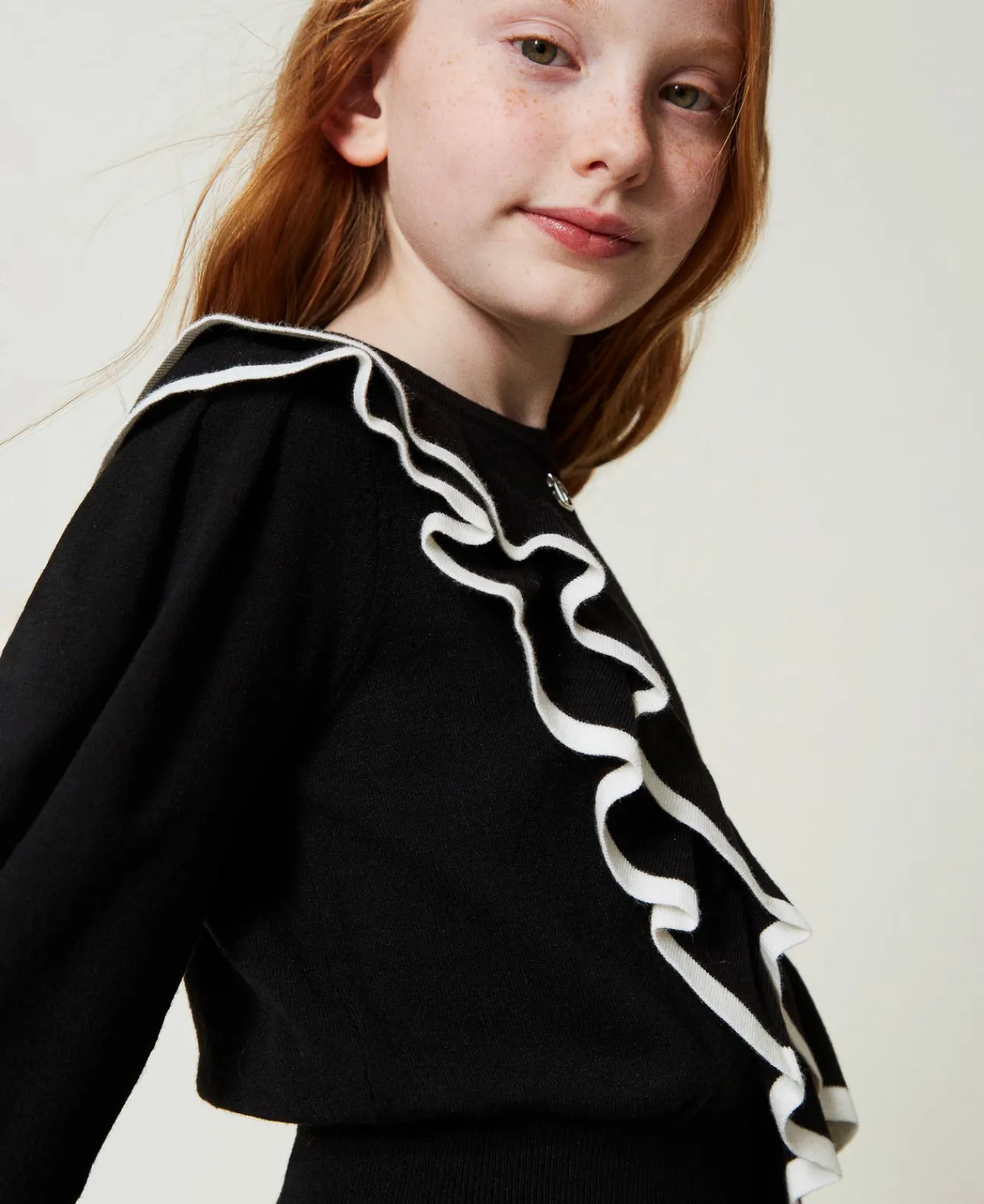 Pulls Et Cardigans*TWINSET Milano Pull Regular Avec Double Volant Bicolore Noir / Blanc Cassé