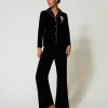 Sous-Vêtements Et Vêtements De Nuit*TWINSET Milano Pyjama Masculin En Velours Avec Broderie Noir