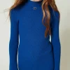 robe_courte_ajuste_en_mai_4-1.webp Robes*TWINSET Milano Robe Courte Ajustée En Maille Côtelée Bicolore Bleu « Surf »/Blanc Cassé