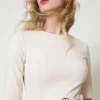 robe_courte_avec_bride_ov_4.webp Robes De Cérémonie | Robes Courtes*TWINSET Milano Robe Courte Avec Bride Oval T Blanc « Old White »