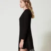 robe_courte_avec_dentelle_0.webp Robes Courtes*TWINSET Milano Robe Courte Avec Dentelle Noir