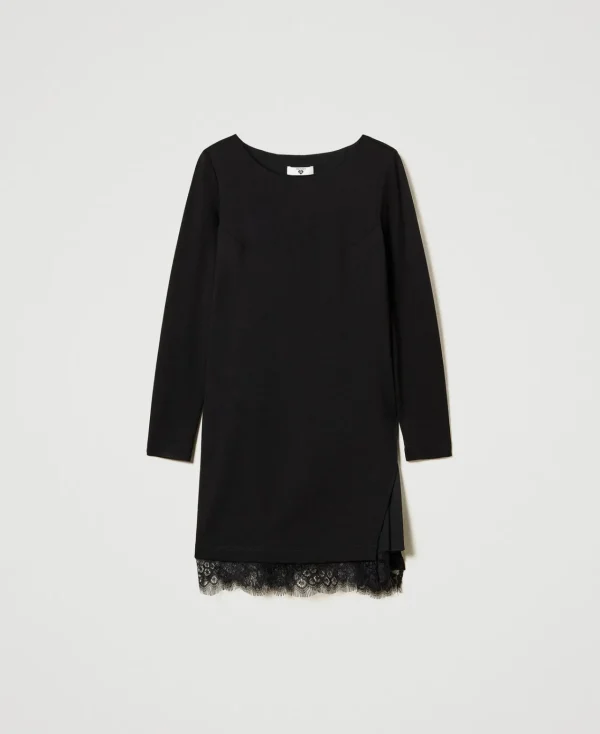 robe_courte_avec_dentelle_1.webp Robes Courtes*TWINSET Milano Robe Courte Avec Dentelle Noir