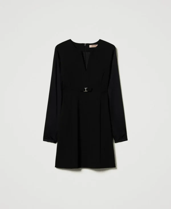 robe_courte_avec_nud_et_o_1.webp Robes Courtes*TWINSET Milano Robe Courte Avec Nœud Et Oval T Noir