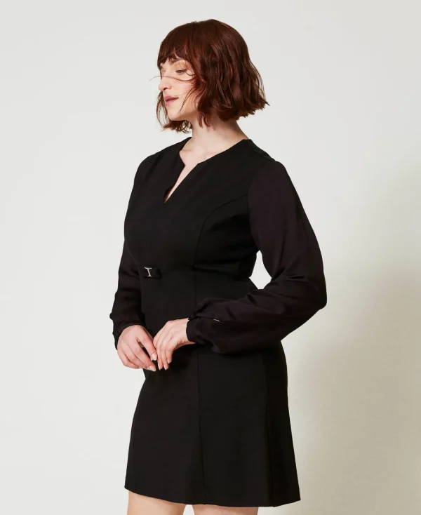 robe_courte_avec_nud_et_o_2.webp Robes Courtes*TWINSET Milano Robe Courte Avec Nœud Et Oval T Noir