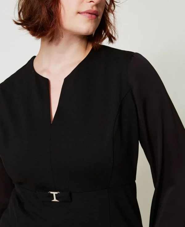 robe_courte_avec_nud_et_o_4.webp Robes Courtes*TWINSET Milano Robe Courte Avec Nœud Et Oval T Noir