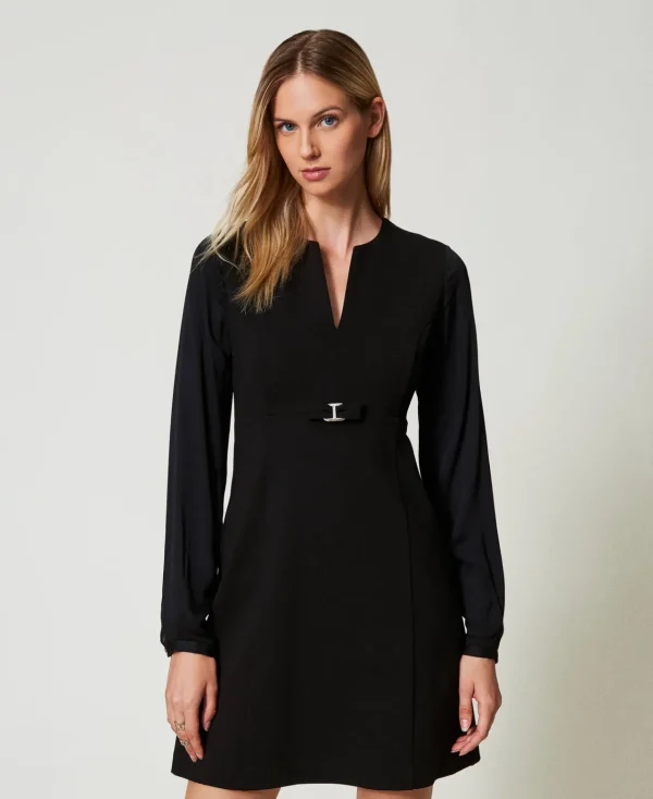 robe_courte_avec_nud_et_o_5.webp Robes Courtes*TWINSET Milano Robe Courte Avec Nœud Et Oval T Noir