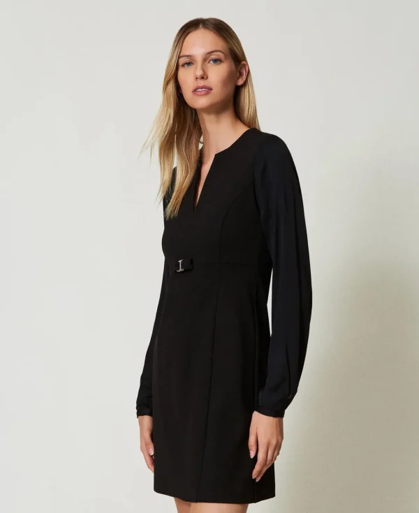 robe_courte_avec_nud_et_o_6.webp Robes Courtes*TWINSET Milano Robe Courte Avec Nœud Et Oval T Noir