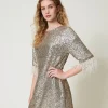 robe_courte_avec_sequins__0.webp Robes De Cérémonie | Robes Courtes*TWINSET Milano Robe Courte Avec Sequins All-over Platine