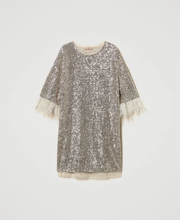 robe_courte_avec_sequins__1.webp Robes De Cérémonie | Robes Courtes*TWINSET Milano Robe Courte Avec Sequins All-over Platine
