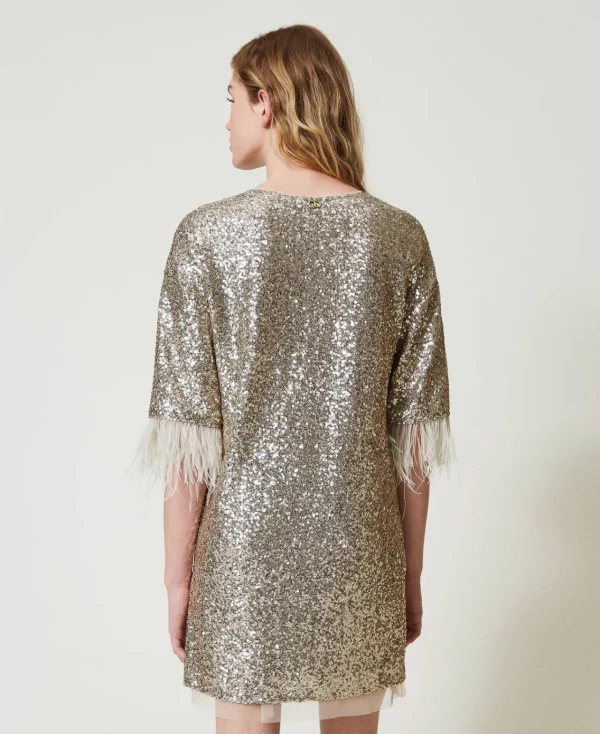 robe_courte_avec_sequins__3.webp Robes De Cérémonie | Robes Courtes*TWINSET Milano Robe Courte Avec Sequins All-over Platine