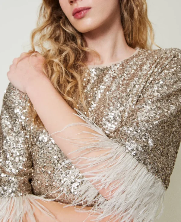 robe_courte_avec_sequins__4.webp Robes De Cérémonie | Robes Courtes*TWINSET Milano Robe Courte Avec Sequins All-over Platine