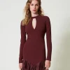 Robes Élégantes | Robes Courtes*TWINSET Milano Robe Courte Avec Volants Plissés En Tulle Rouge « Plum Wine »