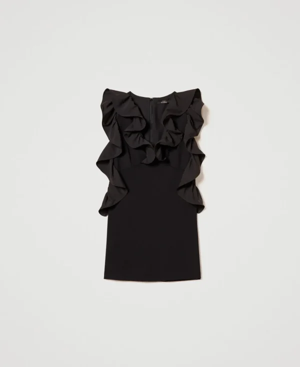robe_courte_avec_volants__1-1.webp Robes De Cérémonie | Robes Courtes*TWINSET Milano Robe Courte Avec Volants En Crêpe Georgette Noir