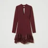robe_courte_avec_volants__1.webp Robes Élégantes | Robes Courtes*TWINSET Milano Robe Courte Avec Volants Plissés En Tulle Rouge « Plum Wine »