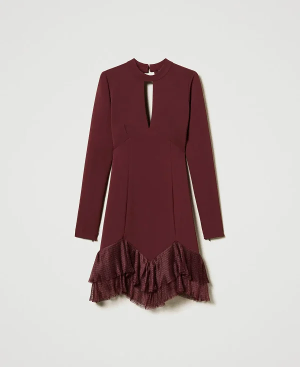 robe_courte_avec_volants__1.webp Robes Élégantes | Robes Courtes*TWINSET Milano Robe Courte Avec Volants Plissés En Tulle Rouge « Plum Wine »
