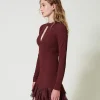 robe_courte_avec_volants__2.webp Robes Élégantes | Robes Courtes*TWINSET Milano Robe Courte Avec Volants Plissés En Tulle Rouge « Plum Wine »