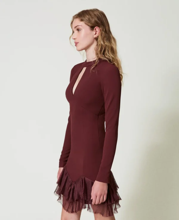 robe_courte_avec_volants__2.webp Robes Élégantes | Robes Courtes*TWINSET Milano Robe Courte Avec Volants Plissés En Tulle Rouge « Plum Wine »