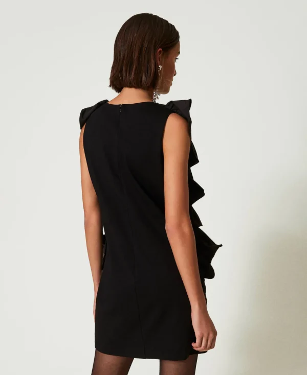robe_courte_avec_volants__3-1.webp Robes De Cérémonie | Robes Courtes*TWINSET Milano Robe Courte Avec Volants En Crêpe Georgette Noir