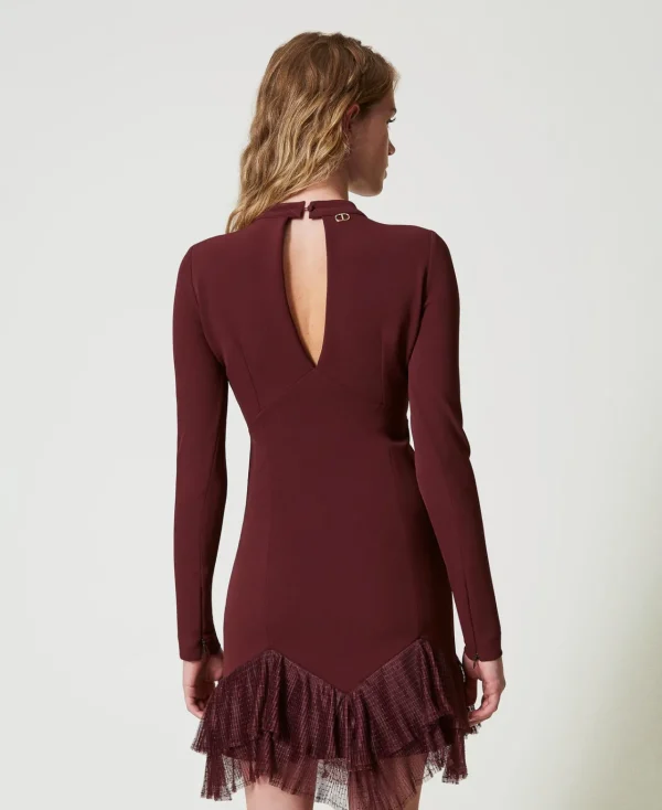 robe_courte_avec_volants__3.webp Robes Élégantes | Robes Courtes*TWINSET Milano Robe Courte Avec Volants Plissés En Tulle Rouge « Plum Wine »
