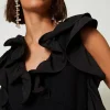 robe_courte_avec_volants__4-1.webp Robes De Cérémonie | Robes Courtes*TWINSET Milano Robe Courte Avec Volants En Crêpe Georgette Noir