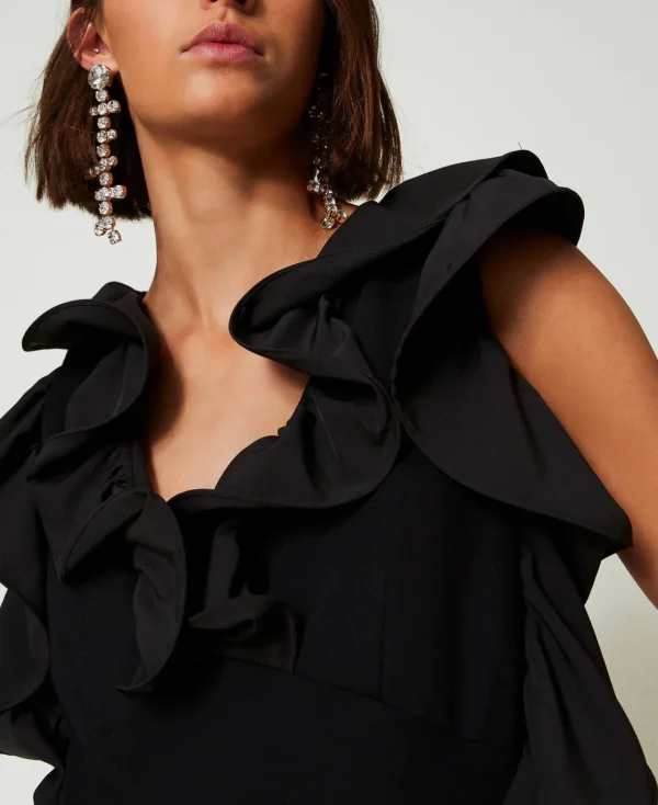 robe_courte_avec_volants__4-1.webp Robes De Cérémonie | Robes Courtes*TWINSET Milano Robe Courte Avec Volants En Crêpe Georgette Noir