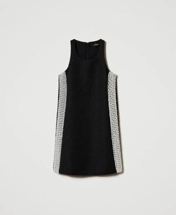 Robes De Cérémonie | Robes Courtes*TWINSET Milano Robe Courte Effet Tissu Natté Avec Perles Noir