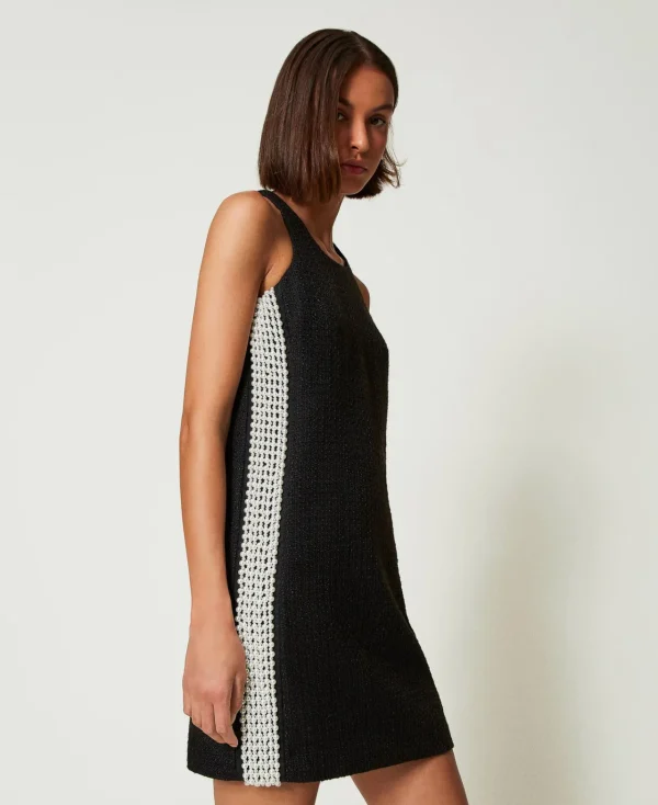 Robes De Cérémonie | Robes Courtes*TWINSET Milano Robe Courte Effet Tissu Natté Avec Perles Noir