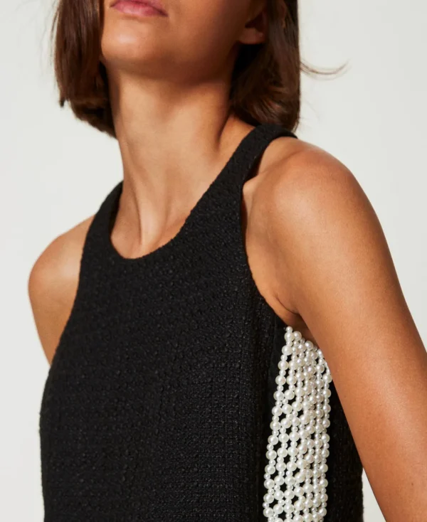 Robes De Cérémonie | Robes Courtes*TWINSET Milano Robe Courte Effet Tissu Natté Avec Perles Noir