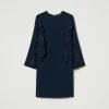 robe_courte_en_cady_avec__1.webp Robes Courtes*TWINSET Milano Robe Courte En Cady Avec Volant Bleu Marine