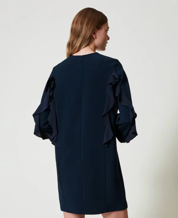 robe_courte_en_cady_avec__3.webp Robes Courtes*TWINSET Milano Robe Courte En Cady Avec Volant Bleu Marine