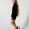robe_courte_en_chenille_a_2.webp Robes*TWINSET Milano Robe Courte En Chenille Avec Fronces Noir