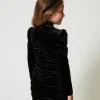 robe_courte_en_chenille_a_3.webp Robes*TWINSET Milano Robe Courte En Chenille Avec Fronces Noir