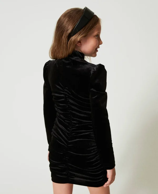 robe_courte_en_chenille_a_3.webp Robes*TWINSET Milano Robe Courte En Chenille Avec Fronces Noir