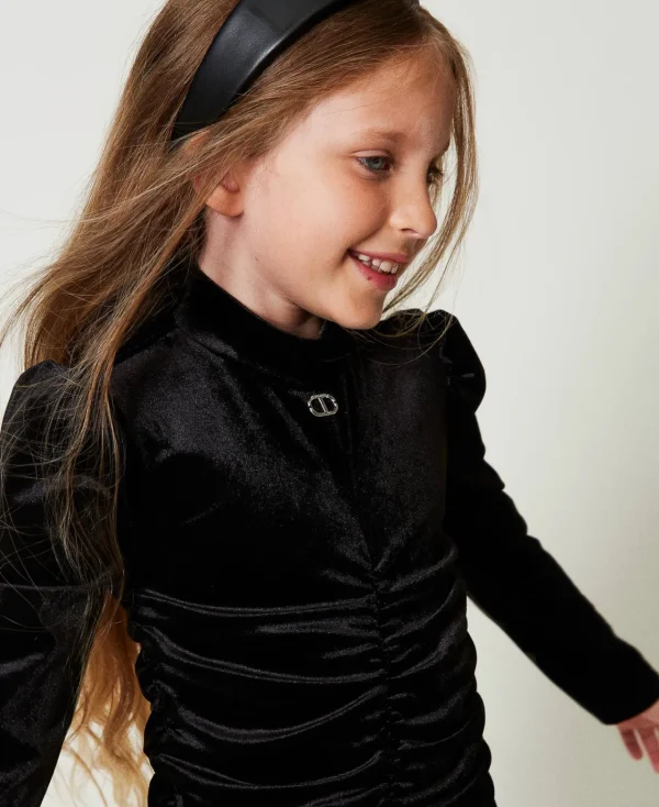 robe_courte_en_chenille_a_4.webp Robes*TWINSET Milano Robe Courte En Chenille Avec Fronces Noir