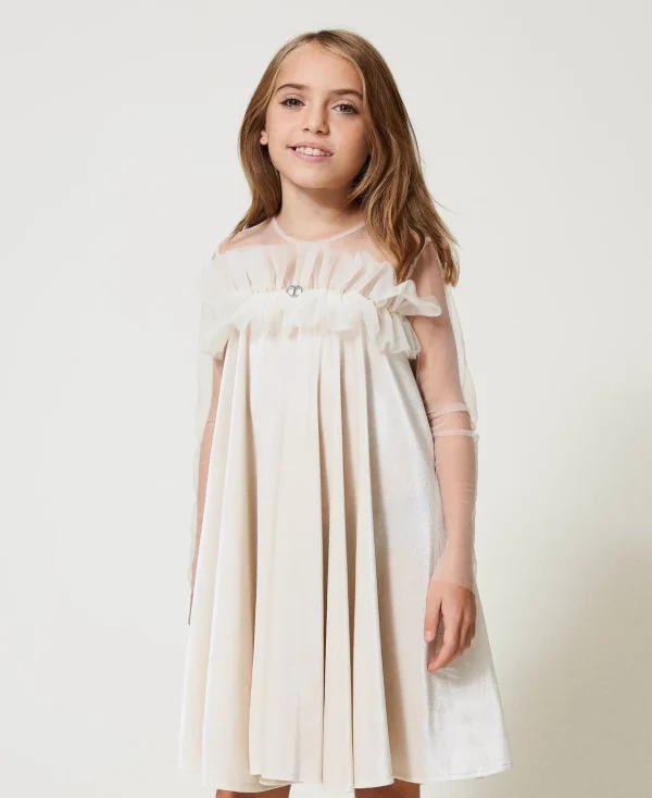 robe_courte_en_chenille_e_2.webp Robes*TWINSET Milano Robe Courte En Chenille Et Tulle Off White